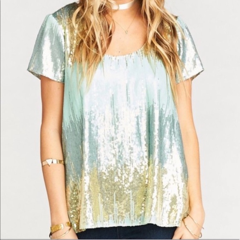 {Show Me Your Mumu} Lola Shimmer Mint Sequin Top